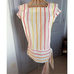 Women's handcrafted White Multi-color Striped Blouse- #0024